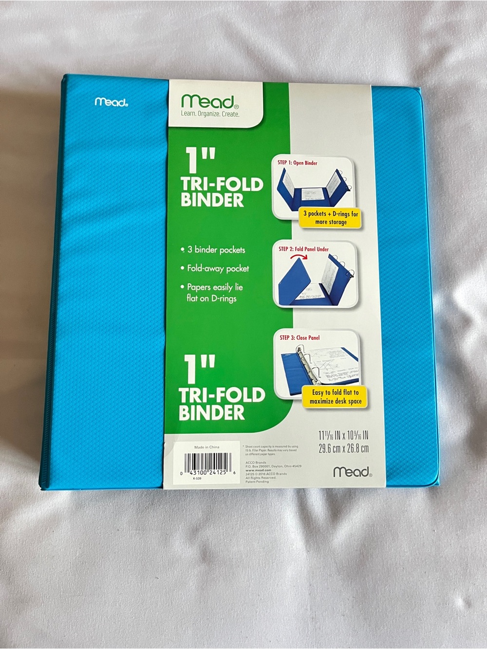 Mead Blue 1 Inch Tri-Fold 3 Ring Binder D-Rings 225 Sheet Capacity New